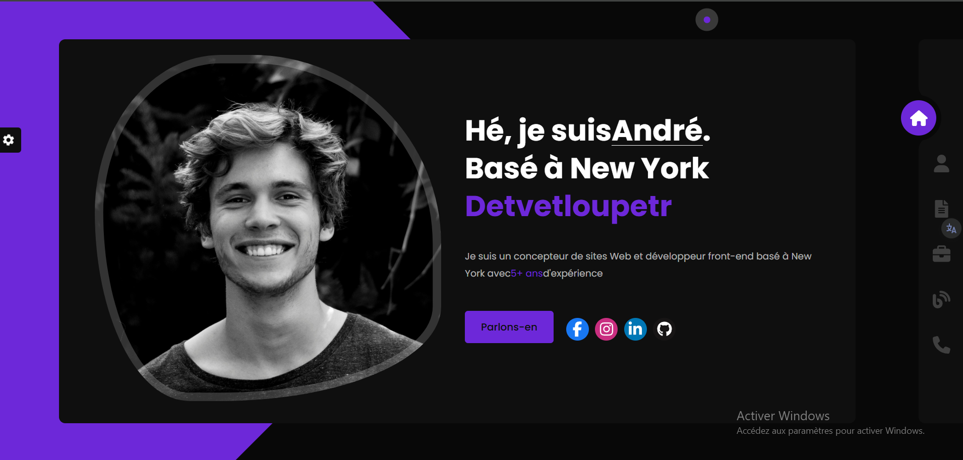 Modèle de site web pour portfolio personnel React