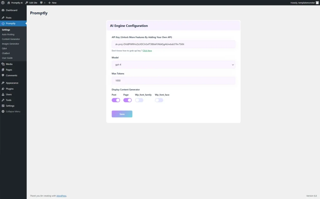 Promptly – Plugin WordPress pour le générateur de contenu et d’images IA