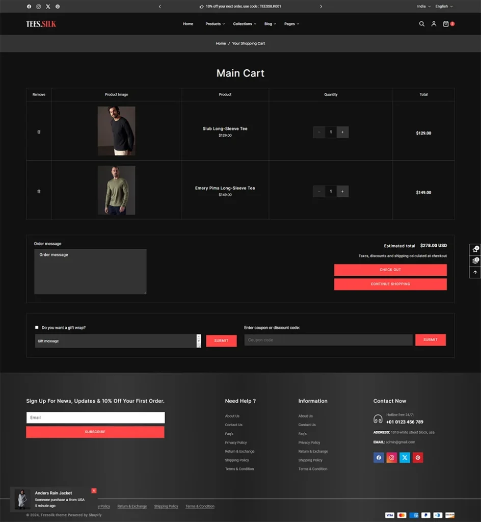 TeesSilk – Impression de t-shirts, boutique de mode, thème Shopify 2.0 réactif et polyvalent