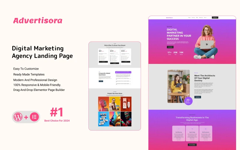 Advertisora ​​- Kit de modèles Elementor pour page de destination d’agence publicitaire