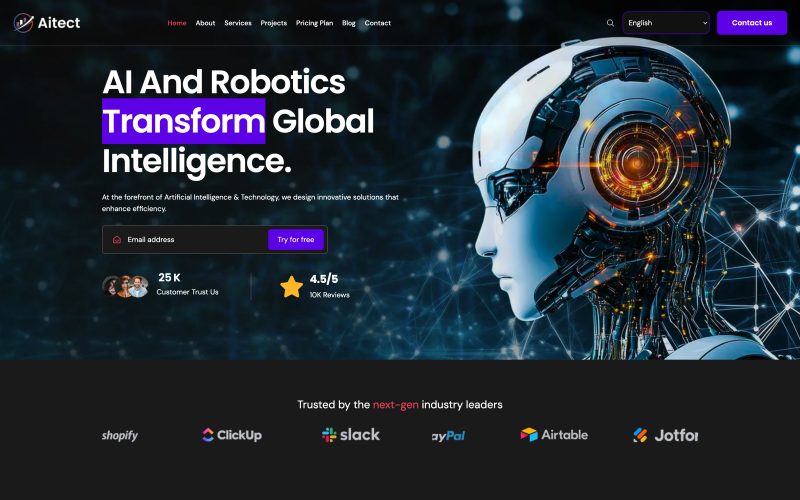 Aitect – Thème WordPress Intelligence Artificielle et Technologie Thème WordPress