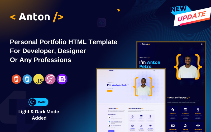 Anton – Modèle HTML de portfolio polyvalent pour développeurs, concepteurs et professionnels créatifs Modèle de site Web