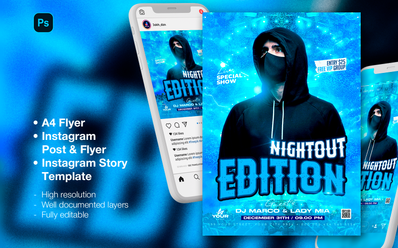 Aqua – Flyer et publication sur les réseaux sociaux pour une soirée DJ