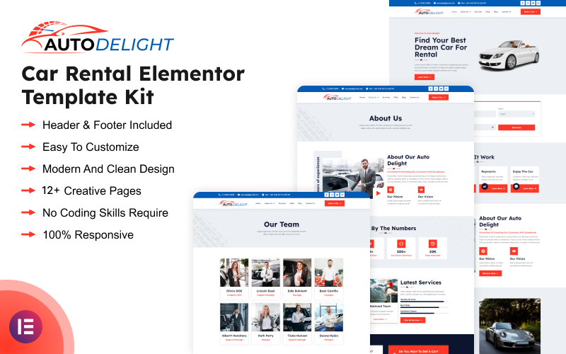 Auto Delight – Kit de modèles Elementor pour la location de voitures