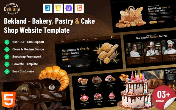 Bekland - Modèle de site web pour boulangerie, pâtisserie et pâtisserie