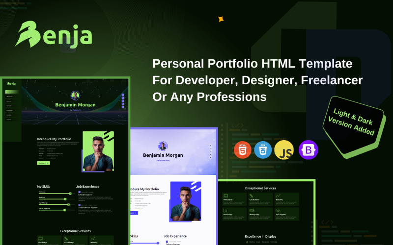 Benja – Modèle HTML de CV et portfolio moderne | Modèle de page de destination minimaliste et réactive