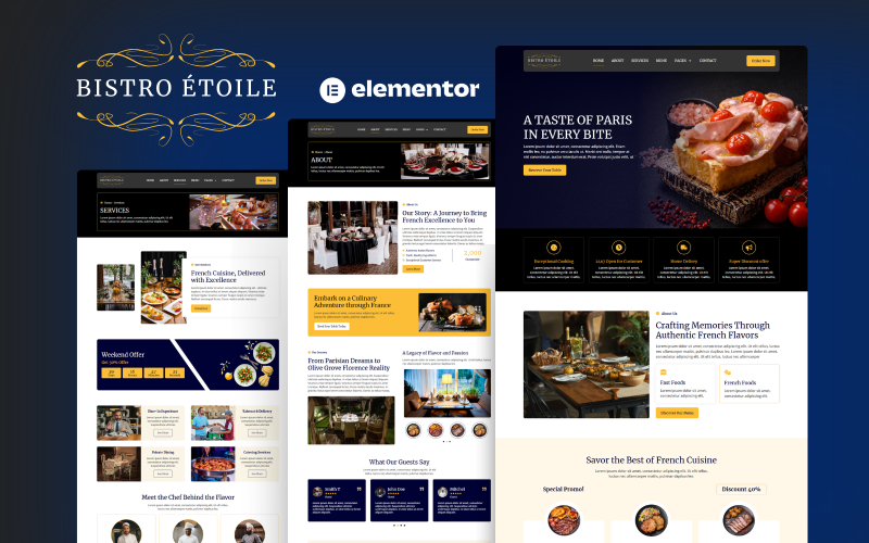 Bistro Étoile — Kit de modèles Elementor pour restaurant français