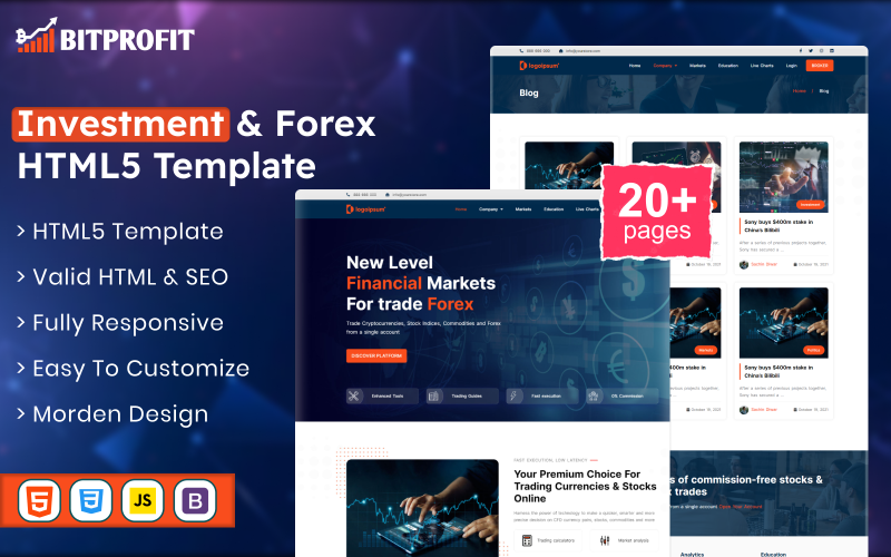 BitProfit – Modèle HTML5 pour site web d’investissement et de Forex