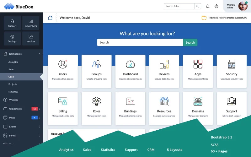 Bluedox – Modèle de tableau de bord d’administration Premium Bootstrap 5