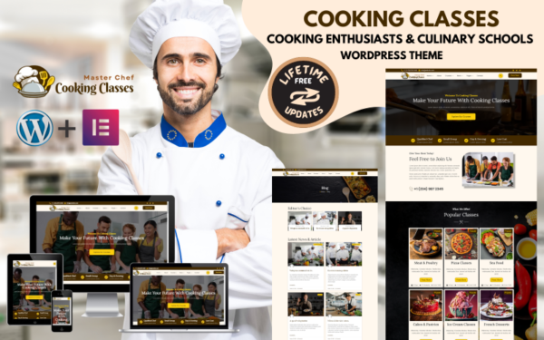 Cours de cuisine - Thème WordPress pour écoles de cuisine, passionnés de cuisine et cours de cuisine