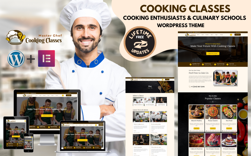 Cours de cuisine – Thème WordPress pour écoles de cuisine, passionnés de cuisine et cours de cuisine