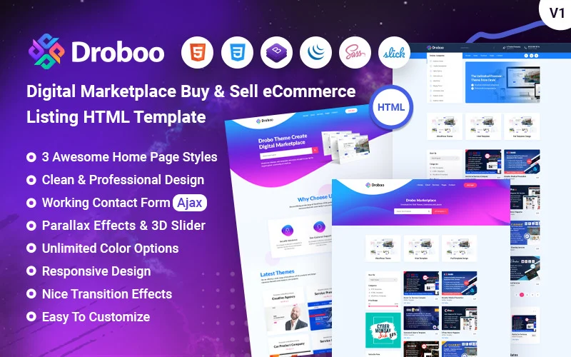 Droboo – Modèle HTML de boutique en ligne polyvalente pour le commerce électronique