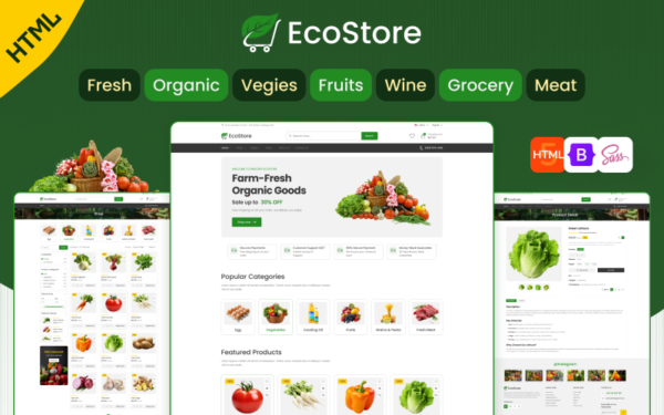 EcoStore - Modèle de site Web HTML pour épicerie en ligne et produits biologiques