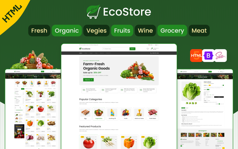 EcoStore – Modèle de site Web HTML pour épicerie en ligne et produits biologiques