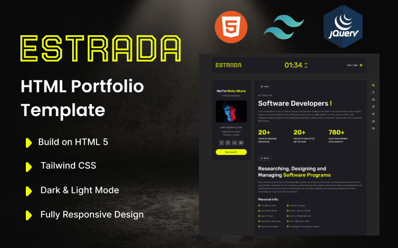 ESTRADA – Modèle HTML de portfolio créatif d’une page Modèle de page de destination