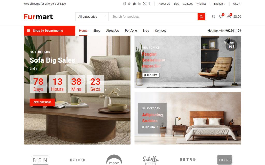 FurMart – Thème WordPress pour meubles polyvalents Elementor