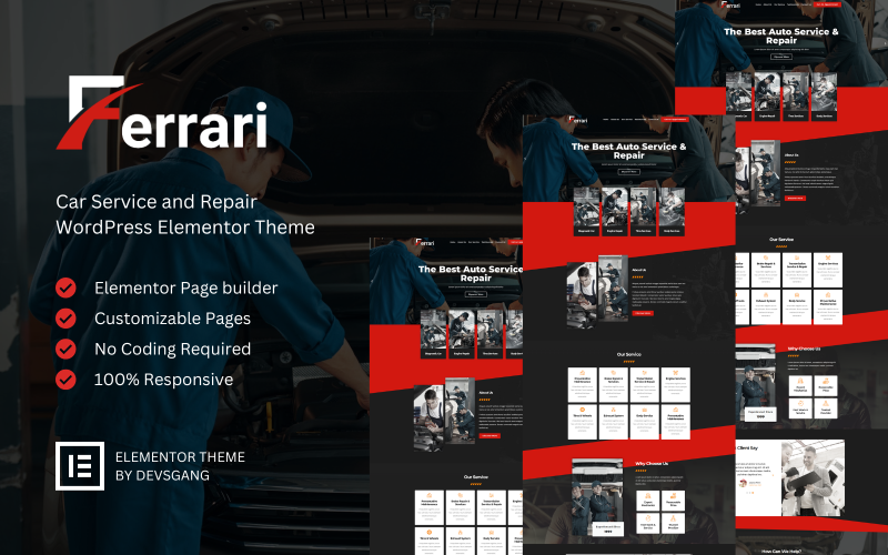 Ferrari – Thème WordPress Elementor pour réparation automobile