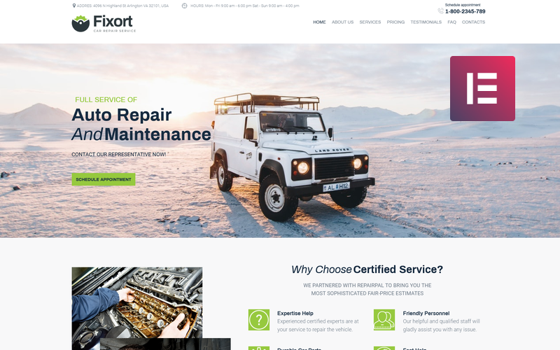 Fixort – Thème WordPress Elementor pour service de réparation automobile