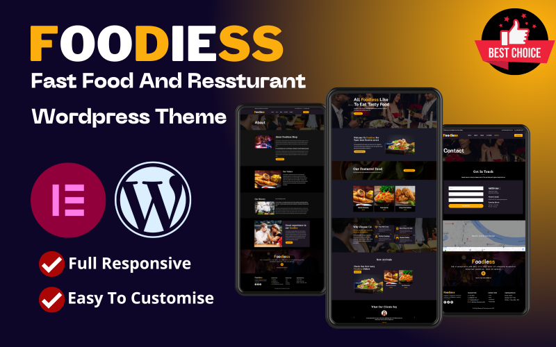 Thème WordPress entièrement réactif pour la restauration rapide et les restaurants Foodiess