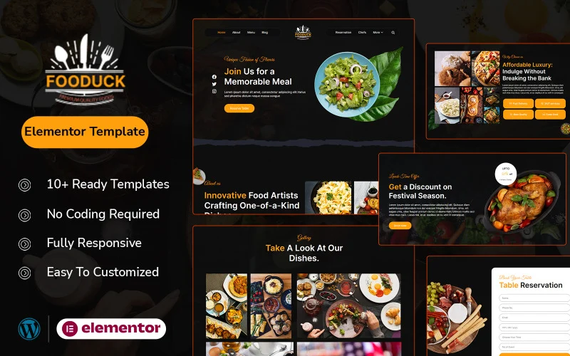 Fooduck – Services hôteliers et de restauration Kit Elementor Kit Elementor
