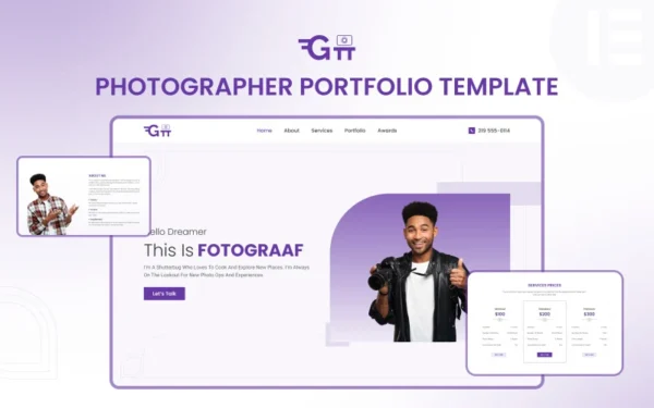 Fotograaf V2 - Modèle Elementor pour portfolio de photographe Kit Elementor