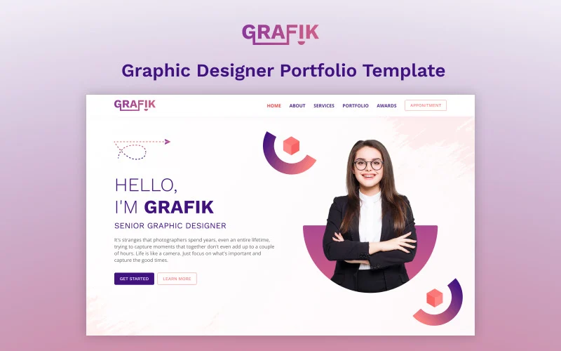 Graphique : Modèle de portfolio de graphiste Onepage Elementor Kit Elementor