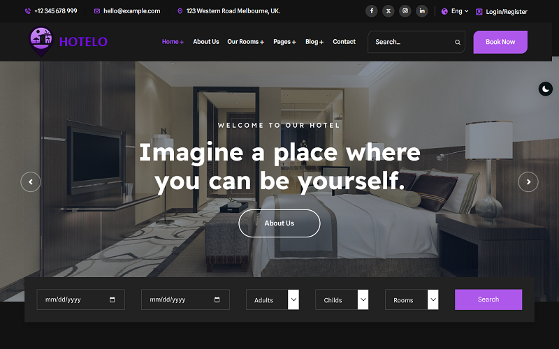 Hotelo – Thème WordPress réactif Elementor pour réservation d’hôtels, complexes hôteliers et motels
