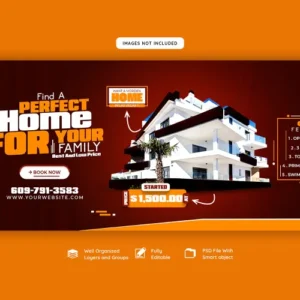 Modèle de bannière de médias sociaux pour une propriété immobilière