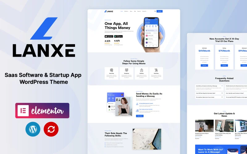 Lanxe – Thème WordPress pour logiciels SaaS et applications de démarrage Thème WordPress