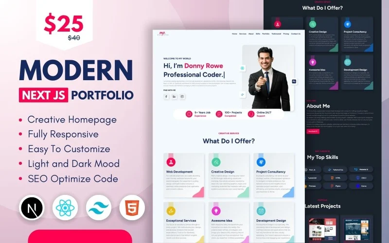 Modèle de portfolio moderne React JS – Next JS, Tailwind CSS – Modèle HTML réactif Modèle de site Web