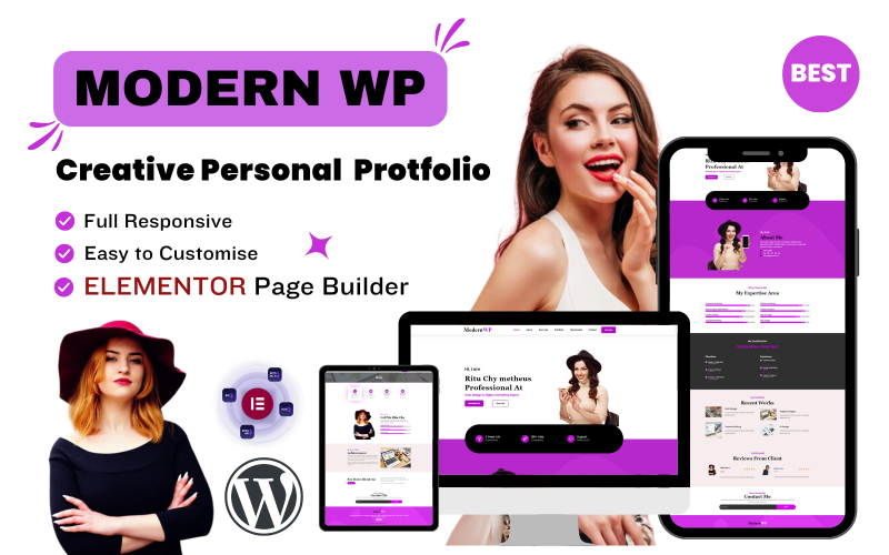 Thème WordPress entièrement réactif pour portfolio créatif et personnel ModernWP