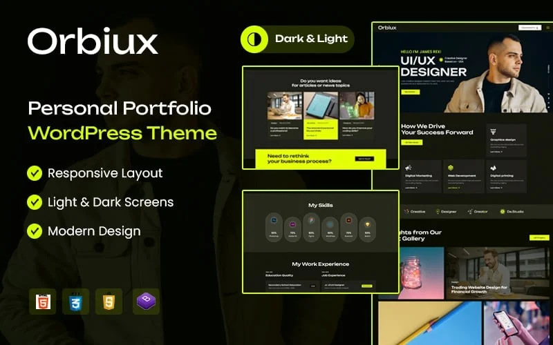 Orbiux – Thème WordPress Elementor pour portfolio personnel