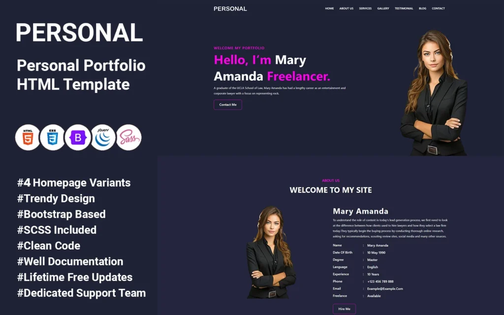 Modèle HTML de page de destination pour portfolio personnel polyvalent