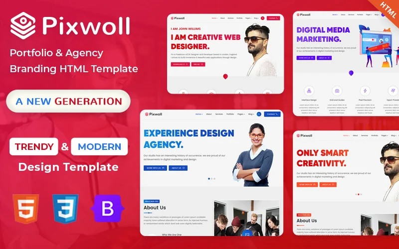 Pixwoll – Modèle HTML pour agence créative et portfolio d’entreprise