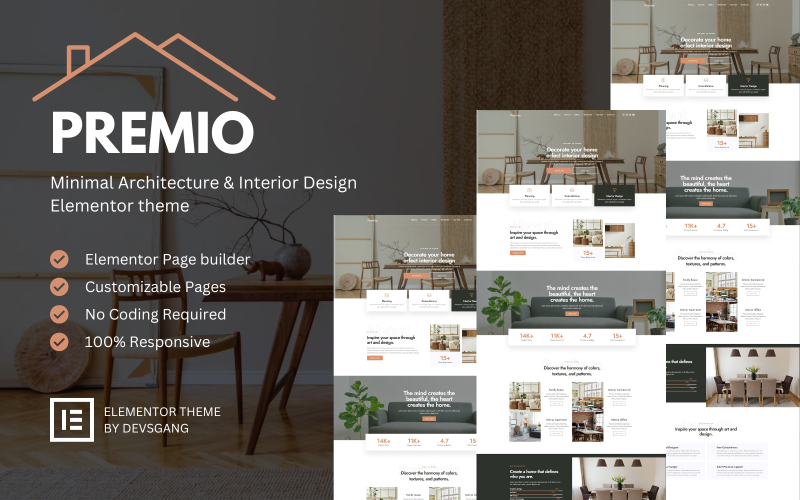 Premio – Thème WordPress Elementor pour architecture et design d’intérieur minimalistes