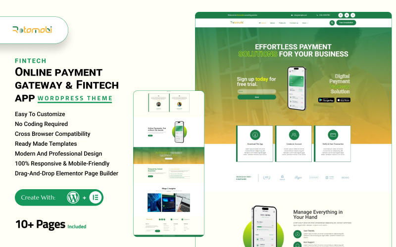 RotoMobi – Thème WordPress pour passerelle de paiement et application Fintech