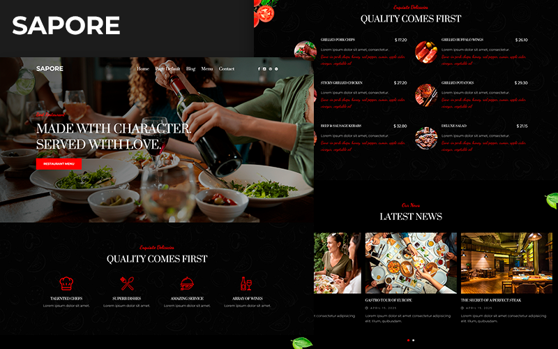 SAPORE – Thème WordPress pour restaurants et cafés