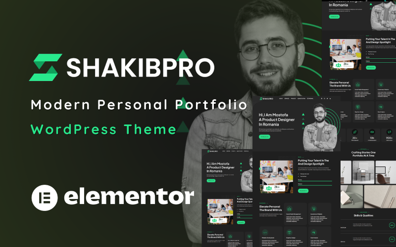 ShakibPro – Thème WordPress Elementor pour portfolio personnel sur une page