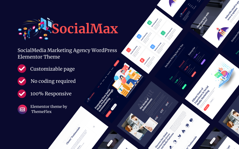 SocialMax – Agence de marketing sur les réseaux sociaux Thème WordPress Elementor Thème WordPress