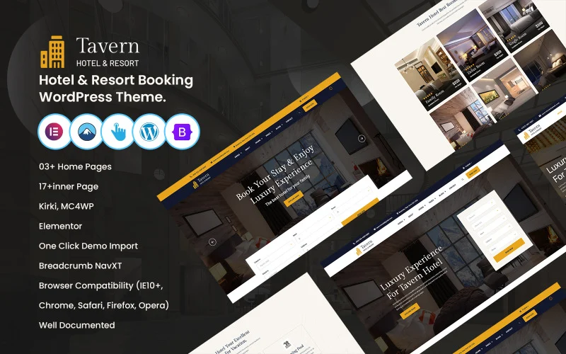 Tavern – Thème WordPress polyvalent pour réservation d’hôtels et de complexes hôteliers