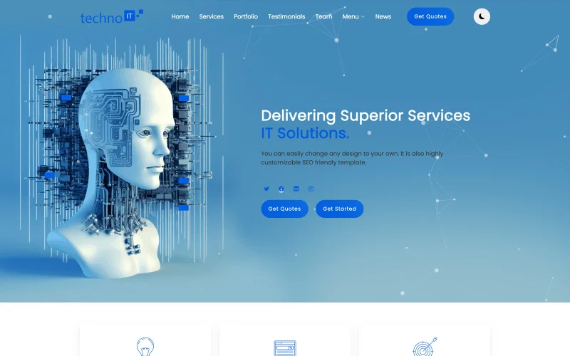 Technoit | Modèle de site web réactif et polyvalent pour solutions informatiques et services aux entreprises