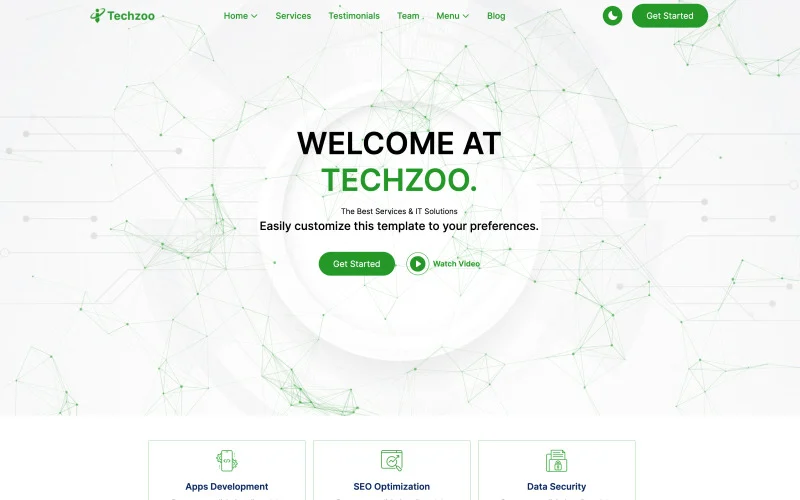 Techzoo – Modèle de page de destination réactive pour solutions informatiques et services aux entreprises