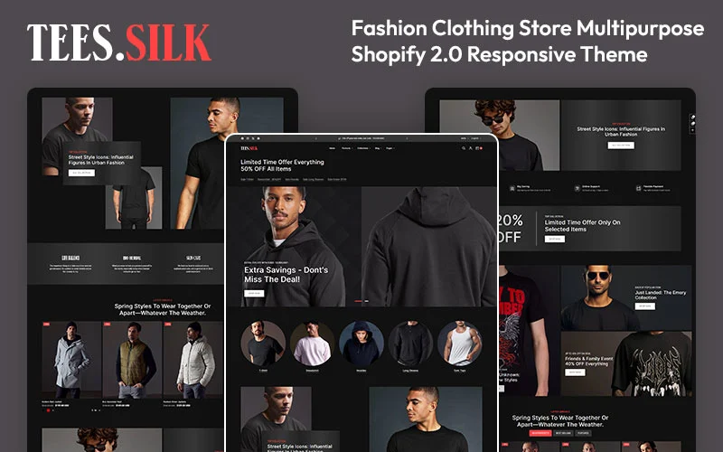 TeesSilk – Impression de t-shirts, boutique de mode, thème Shopify 2.0 réactif et polyvalent