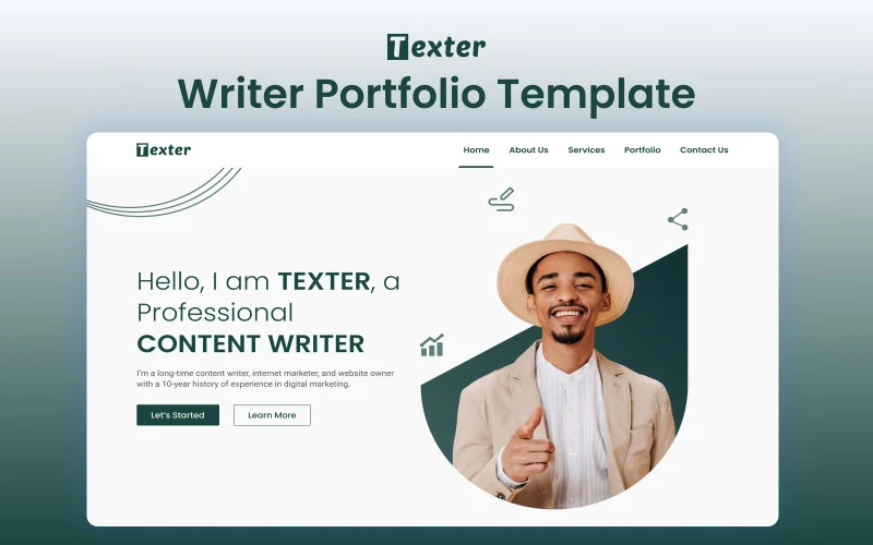 Texter V1 – Portfolio d’écrivain OnePage Premium Elementor Template Kit Elementor