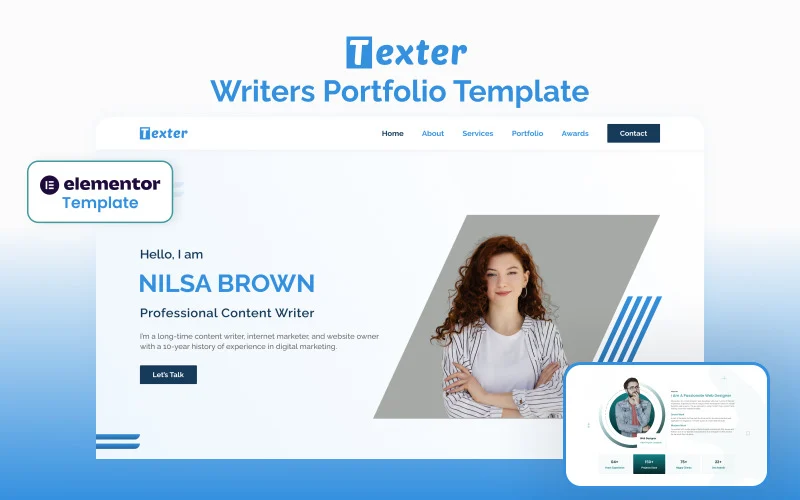 Texter v2 – Modèle Elementor de portfolio d’écrivain premium – Kit Elementor