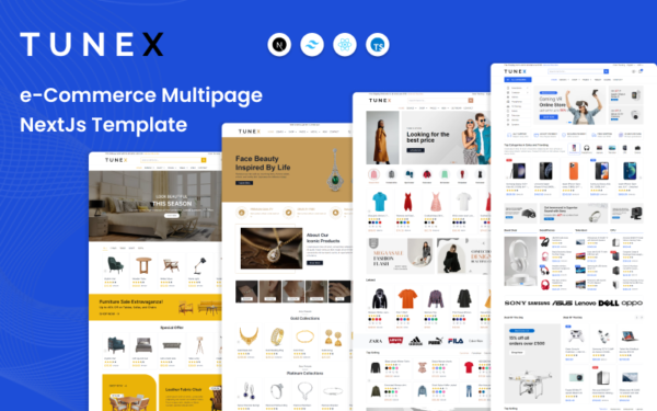 TuneX - Modèle de site Web polyvalent pour le commerce électronique React NextJs