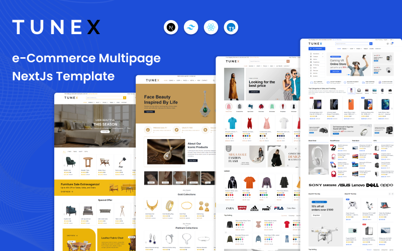 TuneX – Modèle de site Web polyvalent pour le commerce électronique React NextJs