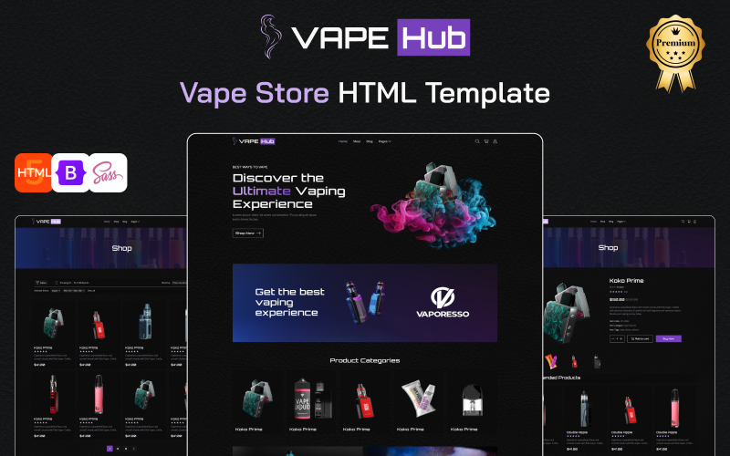 Vape Hub – Modèle de site web Bootstrap HTML pour boutique de vape et d’e-liquides